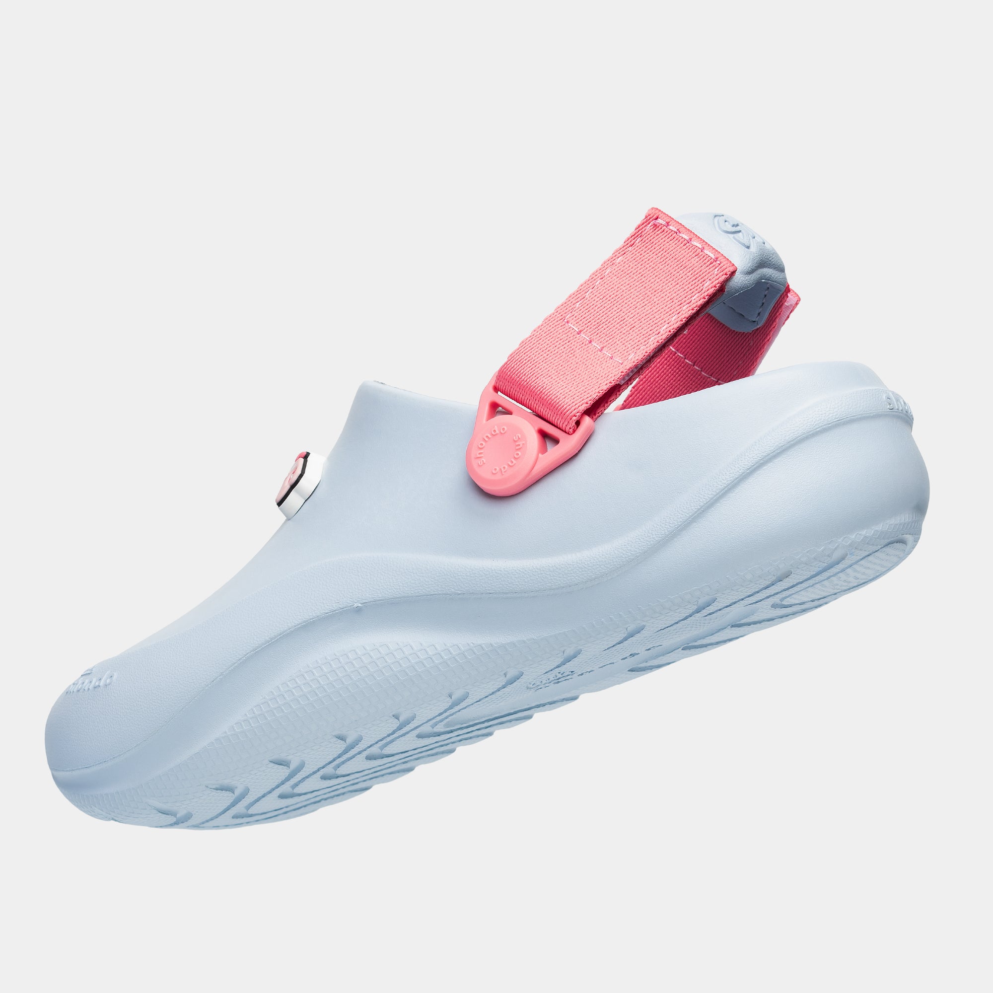 Clog Little Suke bé gái nhựa đúc xanh trời đai hồng dâu