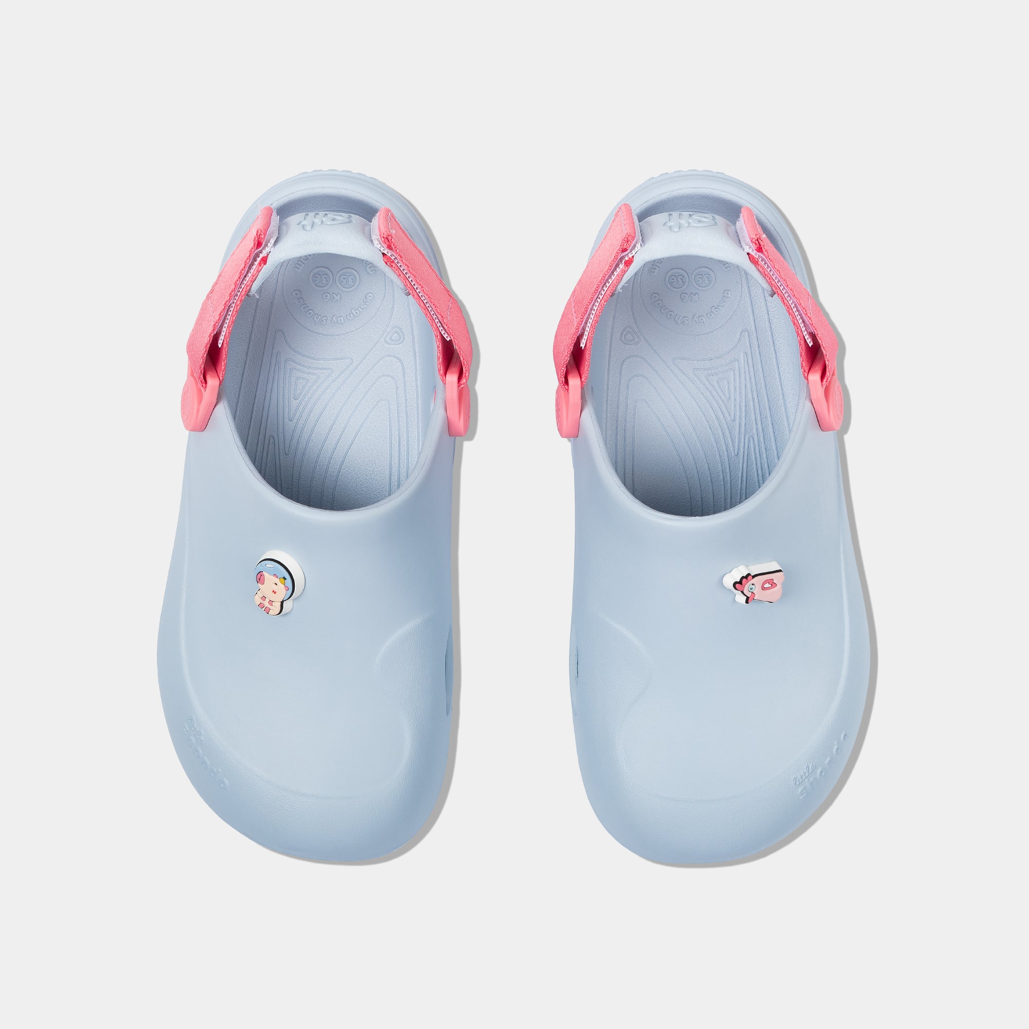 Clog Little Suke bé gái nhựa đúc xanh trời đai hồng dâu