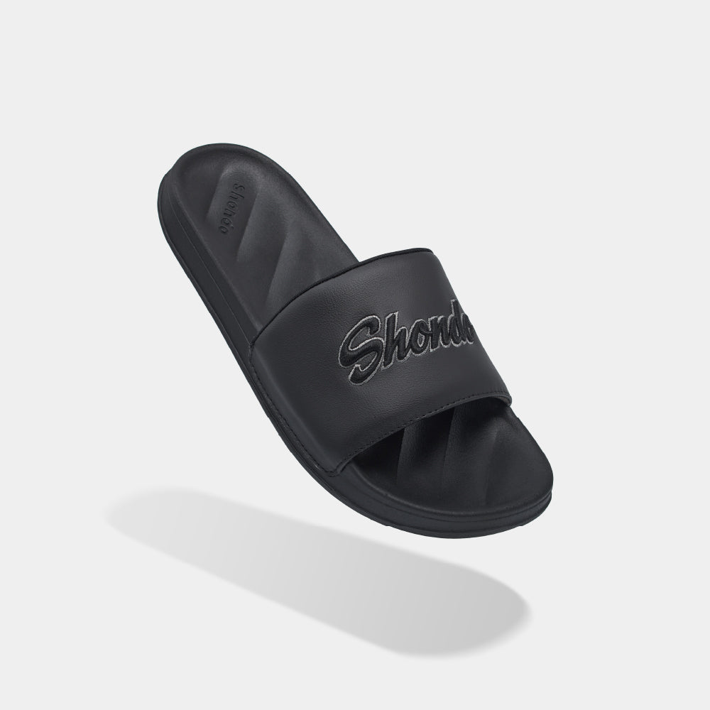 Dép quai ngang Trendy 2 thêu logo Shondo đen