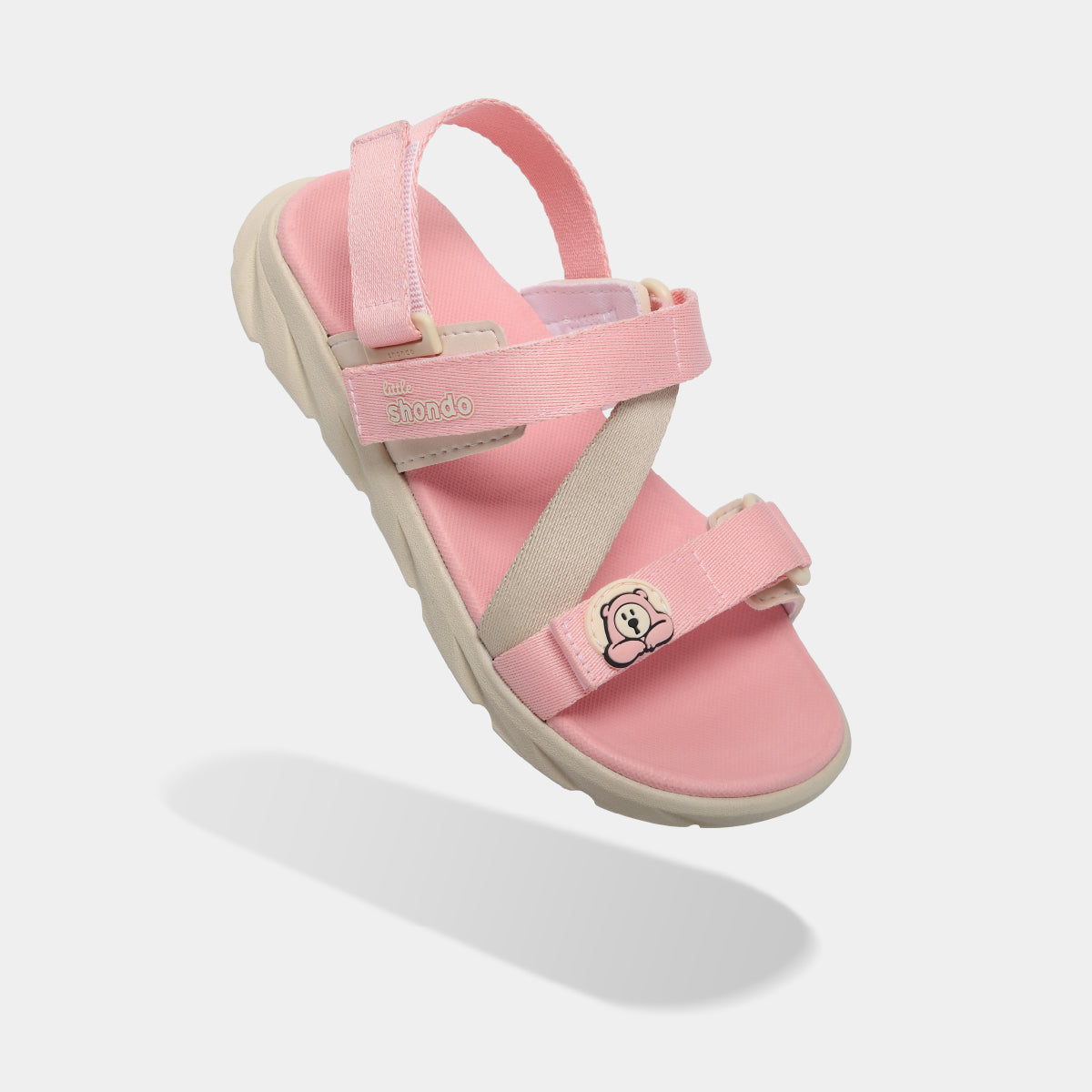 Sandal bé gái Little 6 tem gấu hồng kem
