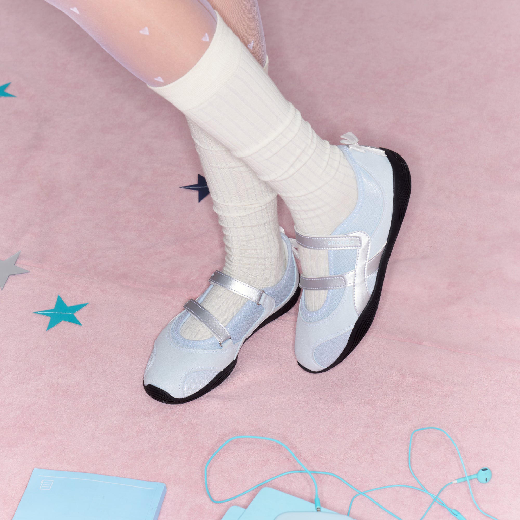 Giày Sneaker Ballet Minie Phối Nơ Nữ Xanh Dương
