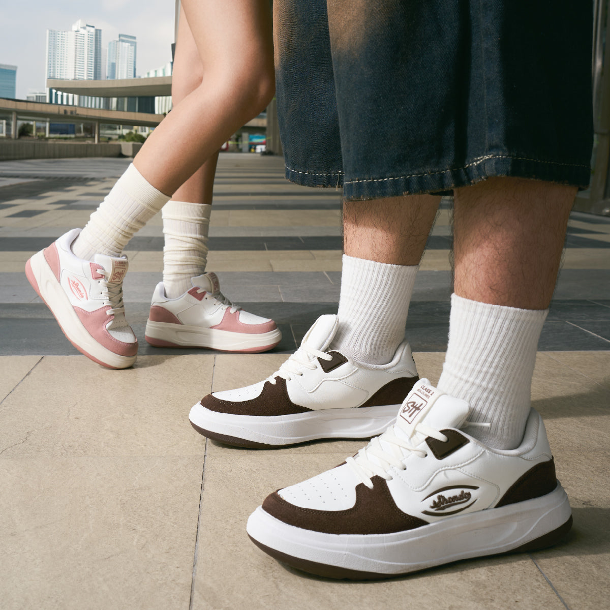 Giày sneaker Class 2 logo Shondo nam nữ trắng nâu
