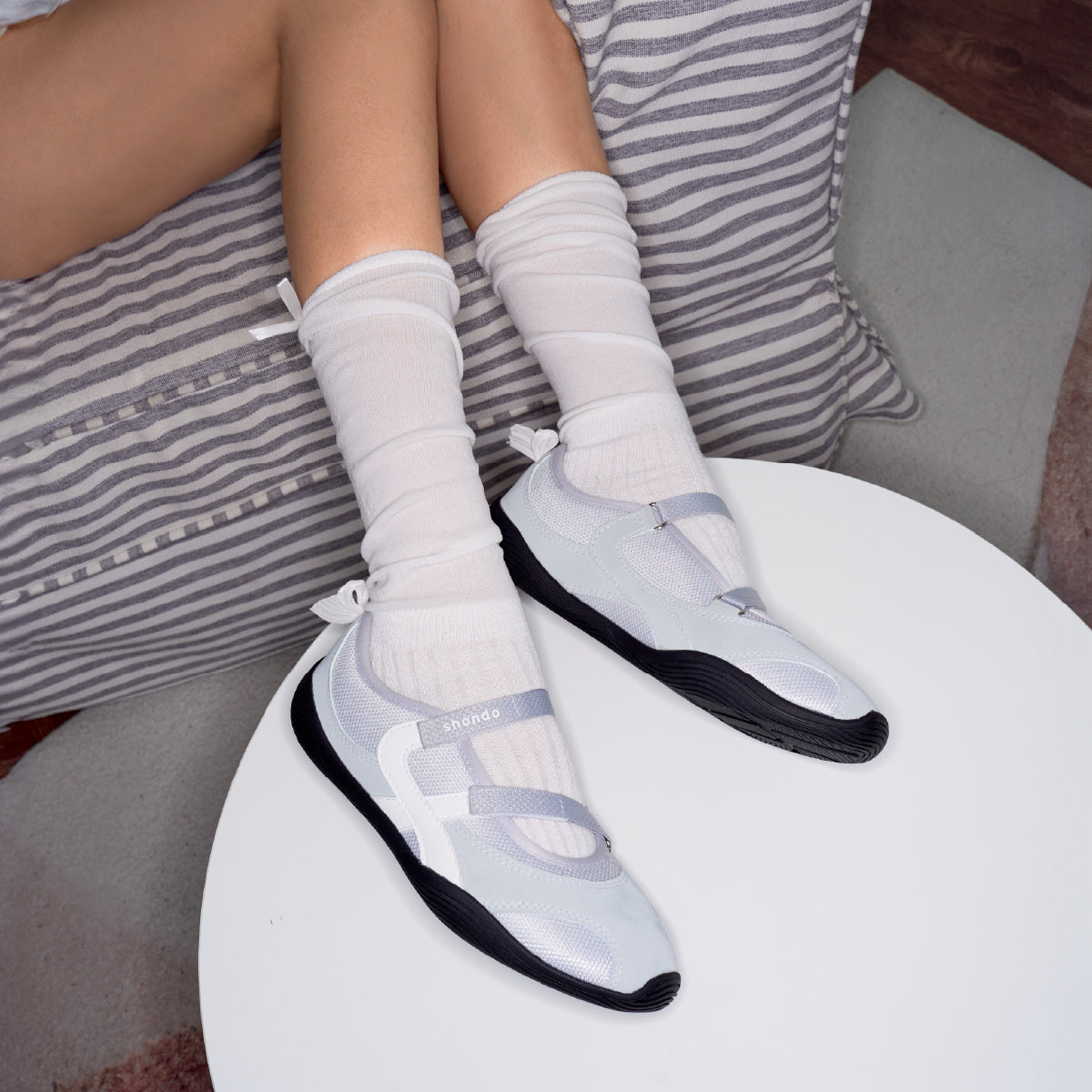Giày Sneaker ballet Minie nơ nữ xám xanh