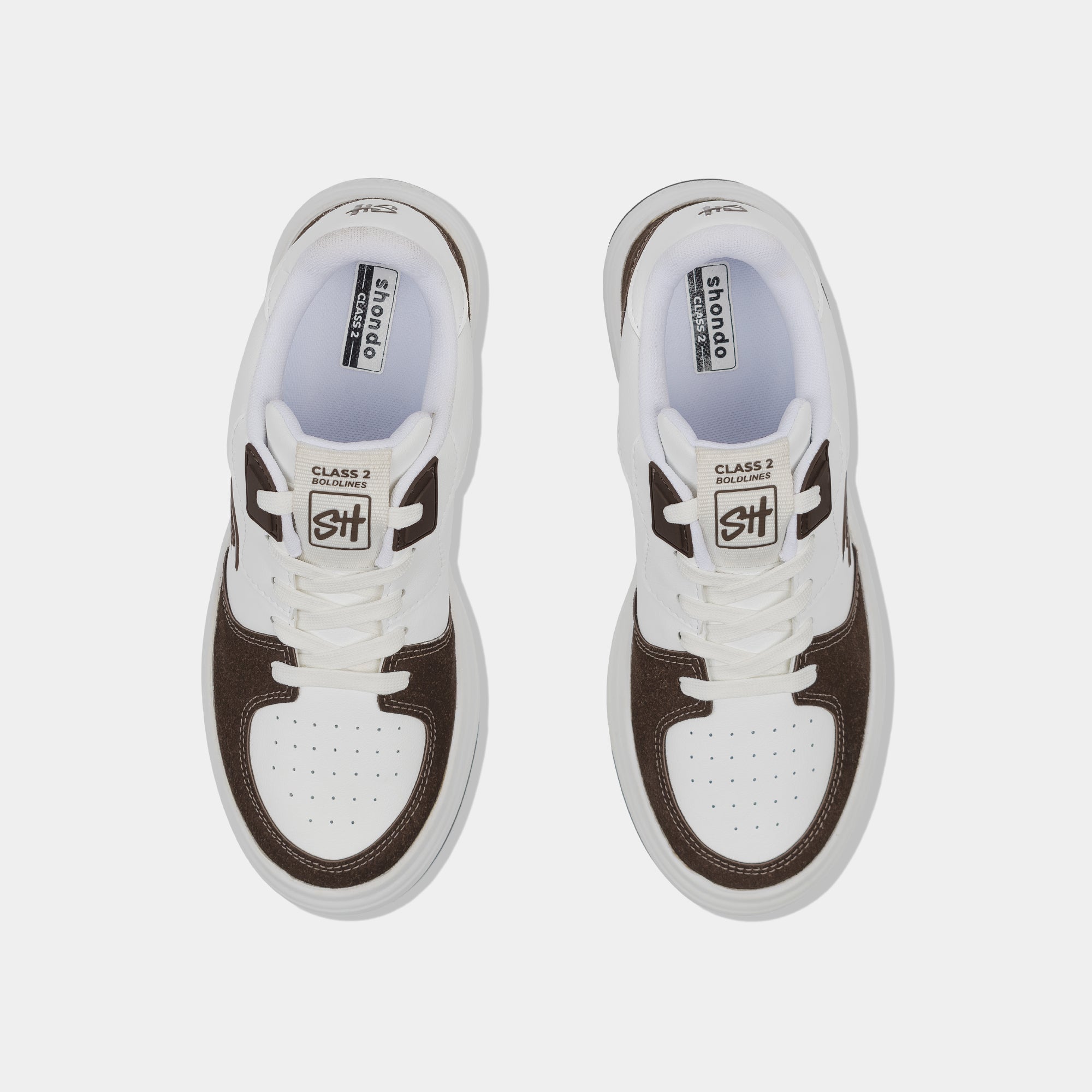 Giày sneaker Class 2 logo Shondo nam nữ trắng nâu