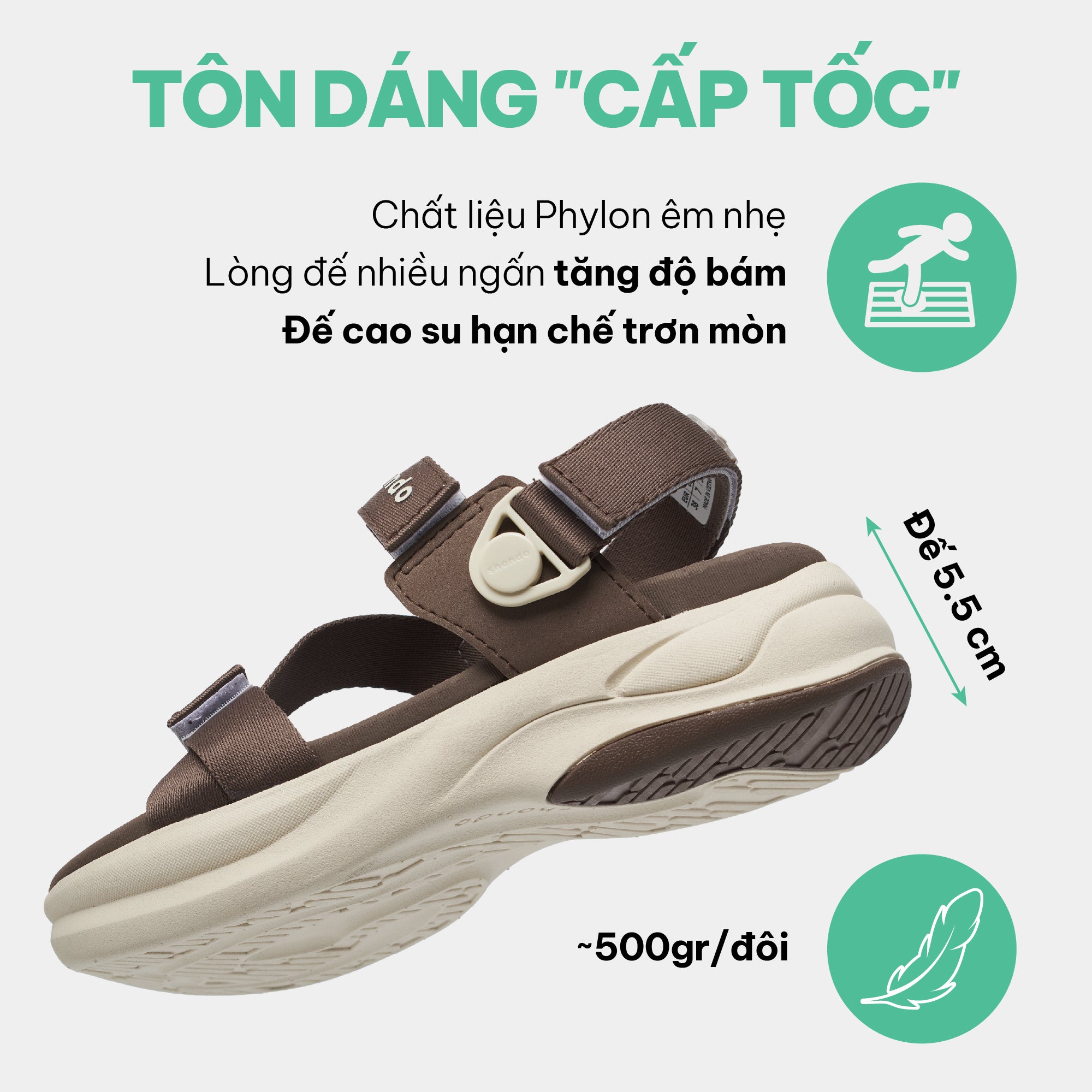 Sandal nam nữ F8B quai xoay nâu đậm