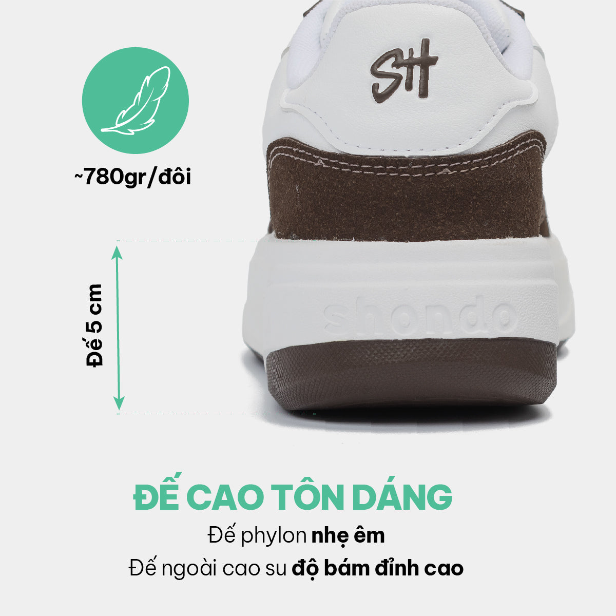 Giày sneaker Class 2 logo Shondo nam nữ trắng nâu