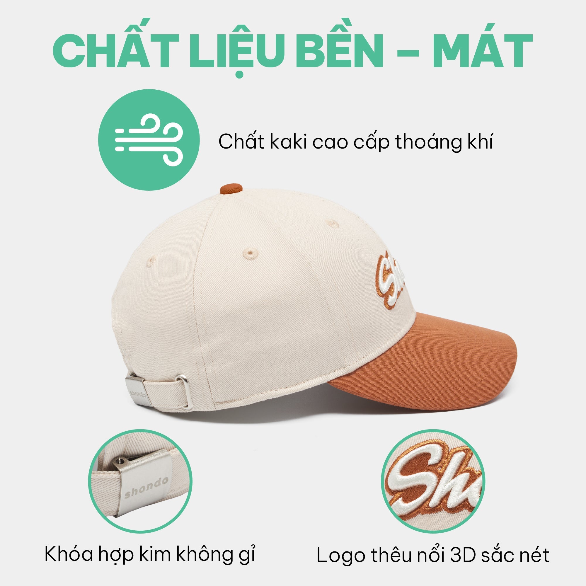 Nón lưỡi trai thêu logo Shondo nâu