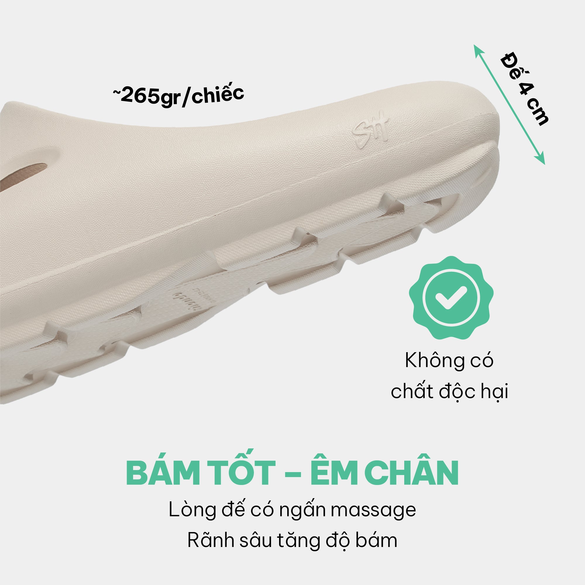 Dép bánh mì nhựa đúc Trendy 6 nam nữ be