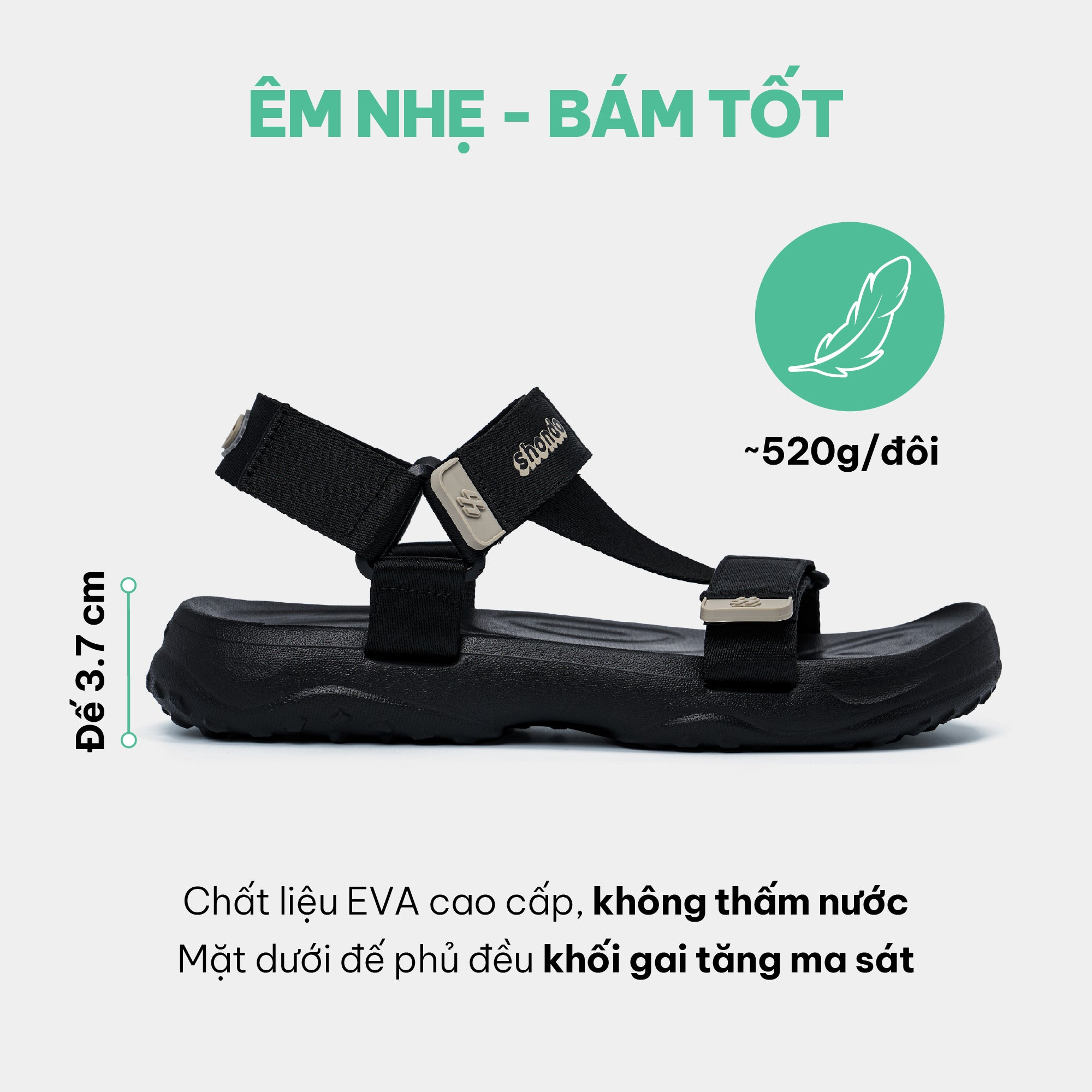 Sandal F11 quai chéo unisex đen