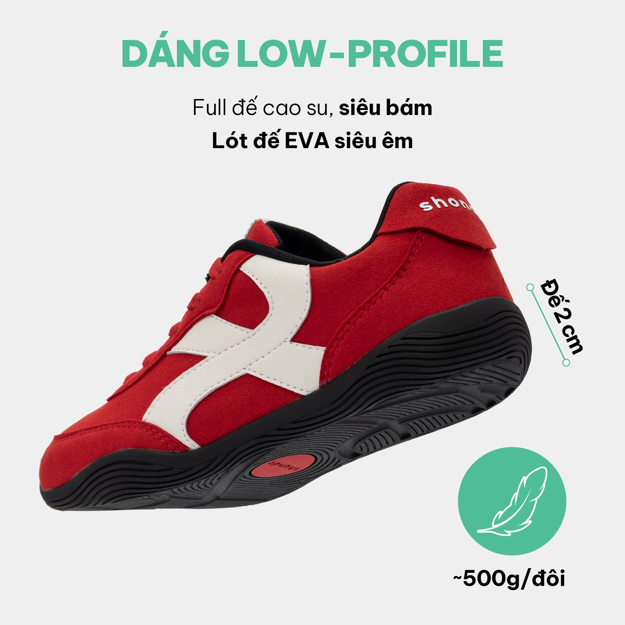 Giày Sneaker Shondo Class 7 Đế Thấp Unisex Màu Đỏ