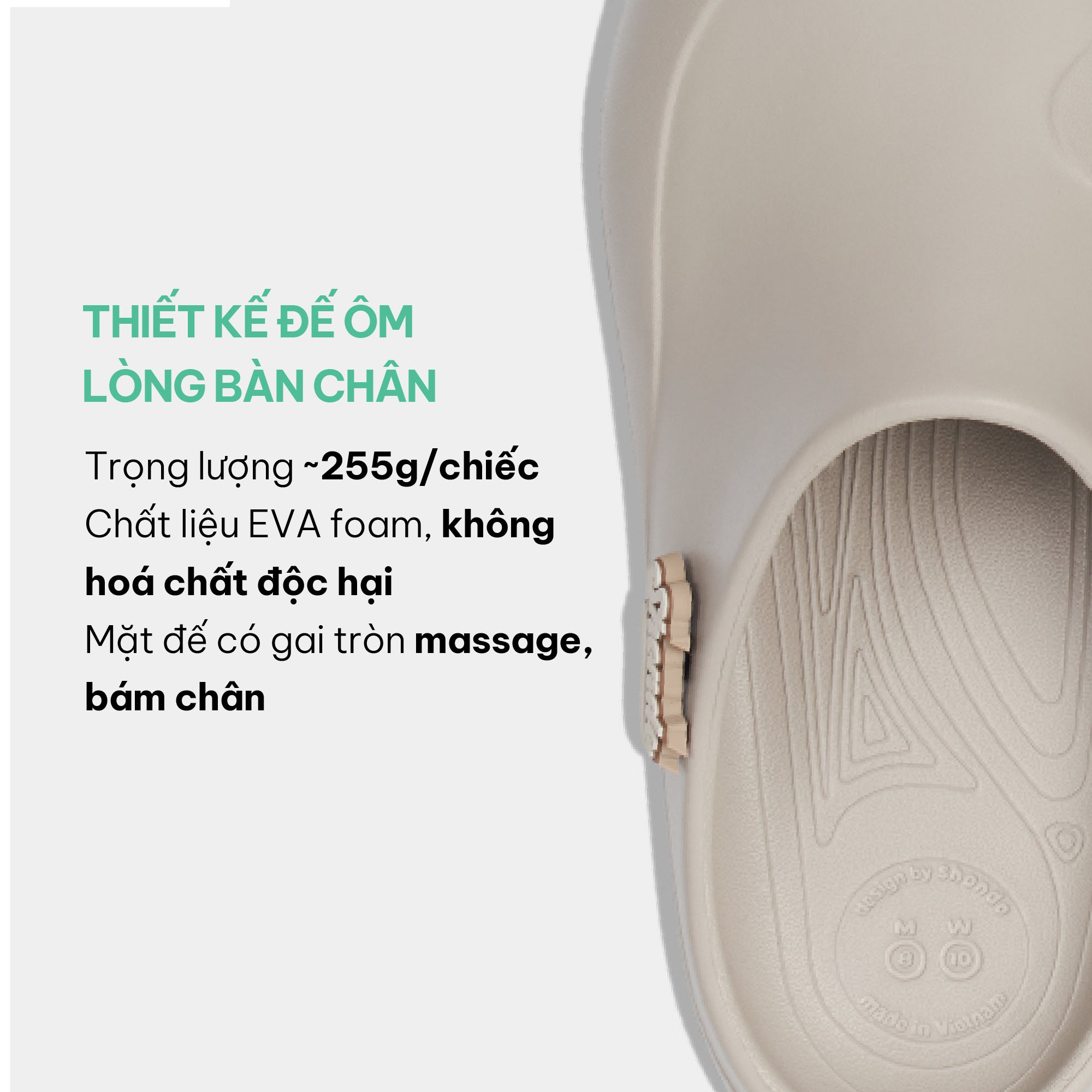 Clog Suke nam nữ nhựa đúc gắn charm nâu nhạt