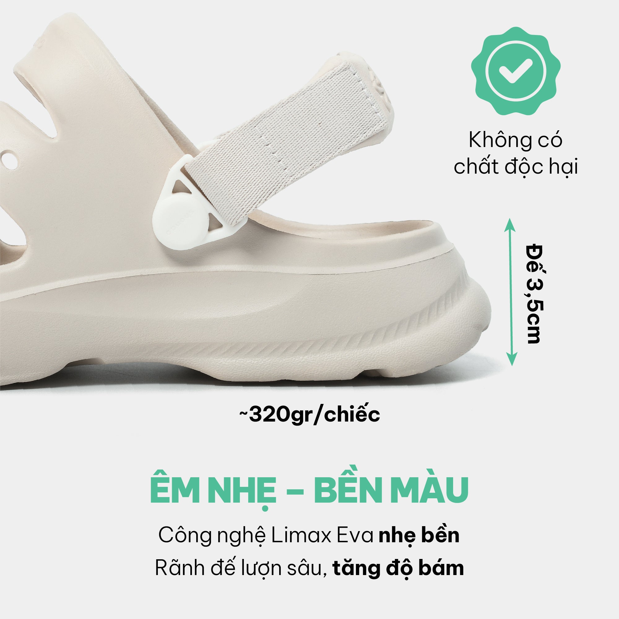 Sandal FX T7M nam nữ nhựa đúc trắng kem