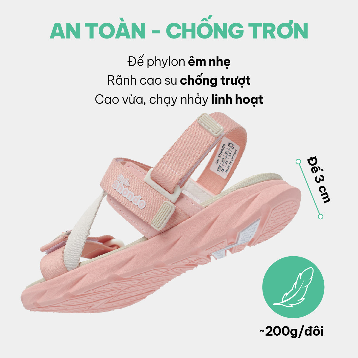 Sandal trẻ em Little 6 quai chéo hồng kem