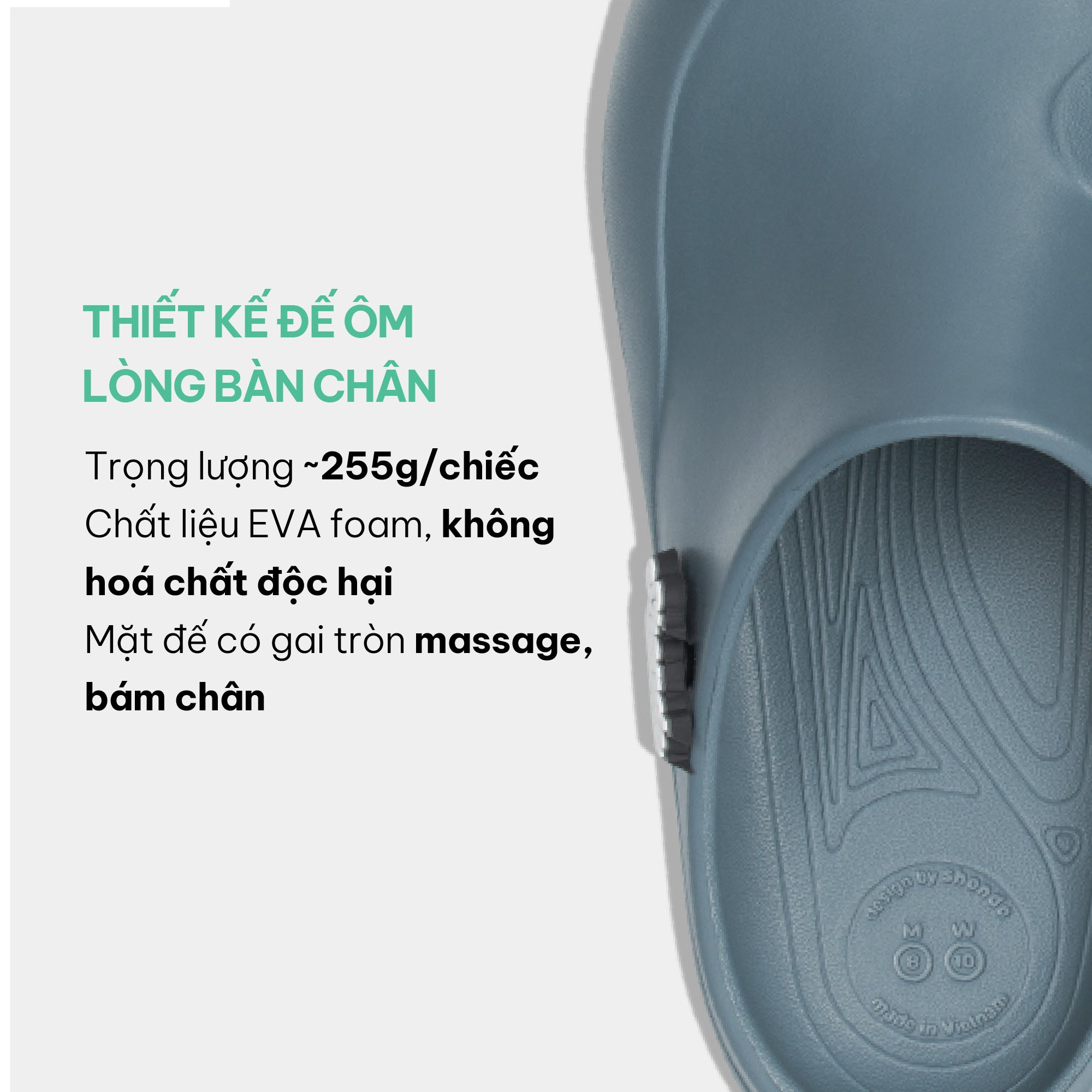 Clog Suke nam nữ nhựa đúc gắn charm xanh dương đậm