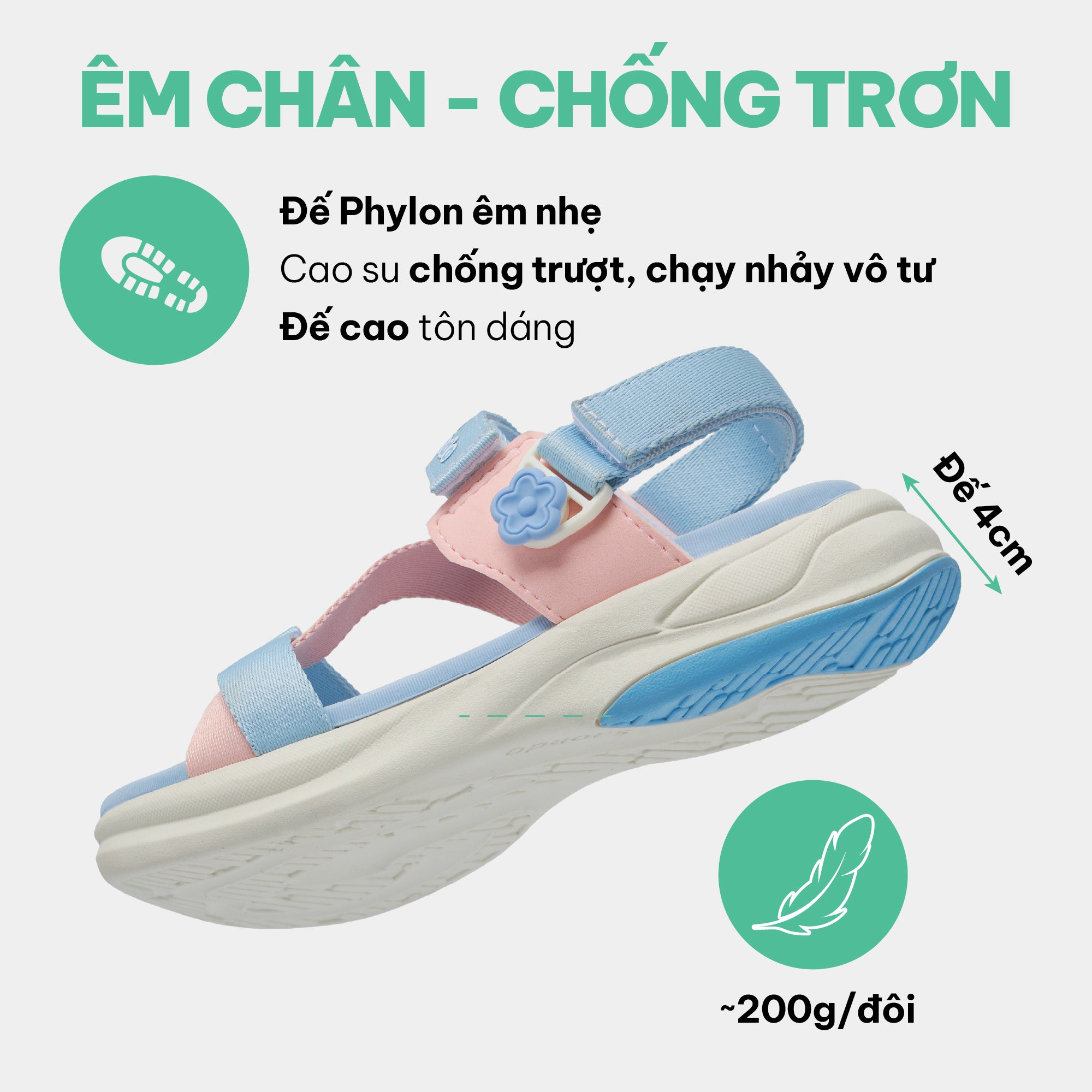 Sandal trẻ em Little 8 quai xoay xanh hồng