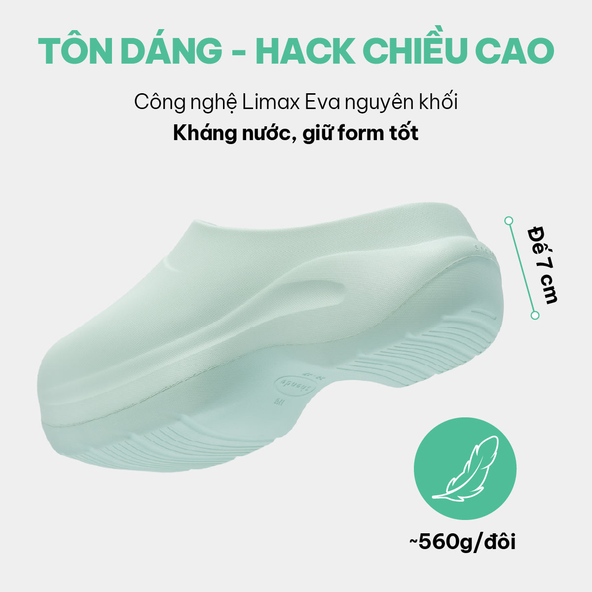 Clog MULE CHIC Limax đế cao nữ xanh mint