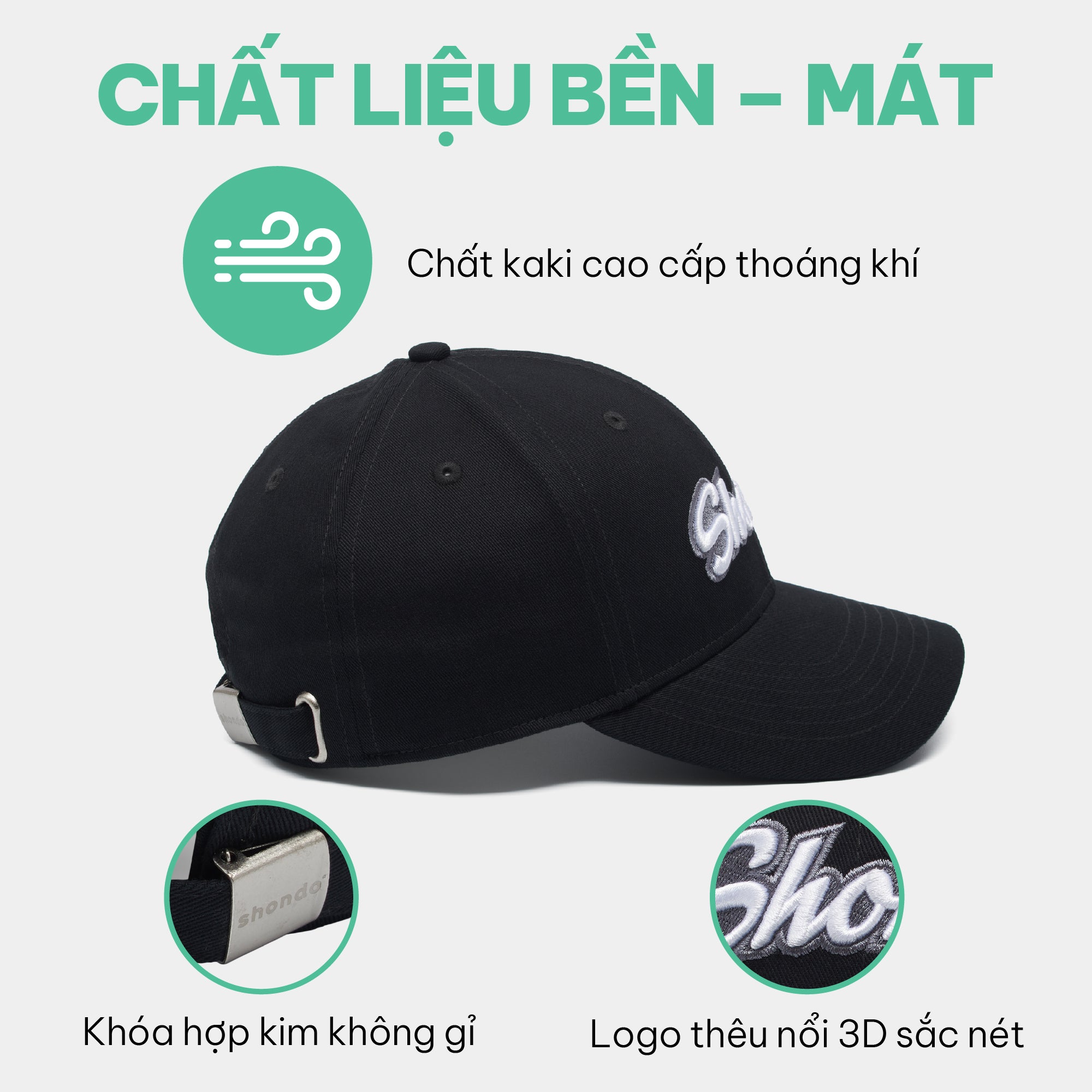 Nón lưỡi trai thêu logo Shondo đen