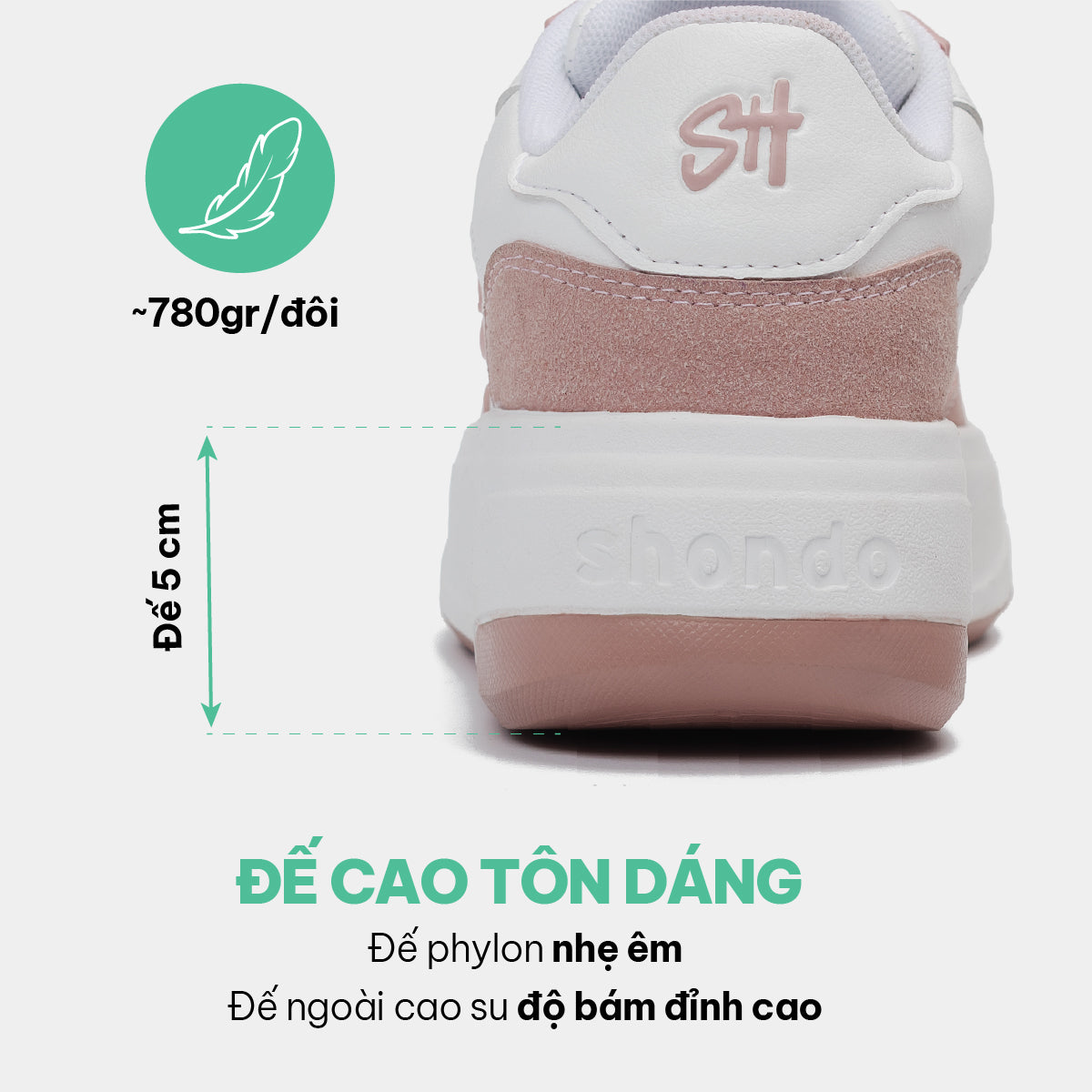 Giày sneaker Class 2 logo Shondo nữ trắng hồng