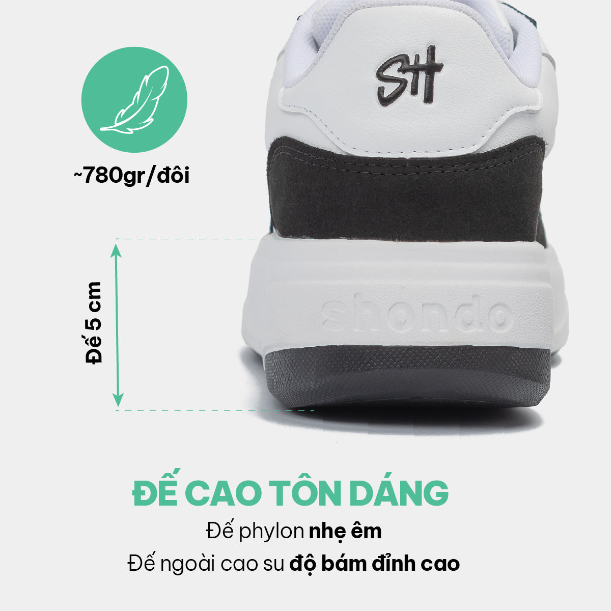 Giày sneaker Class 2 logo Shondo nam nữ trắng đen