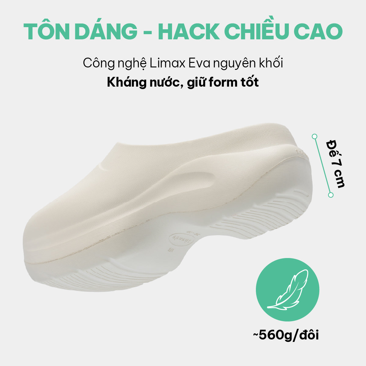Clog MULE CHIC Limax đế cao nữ trắng kem