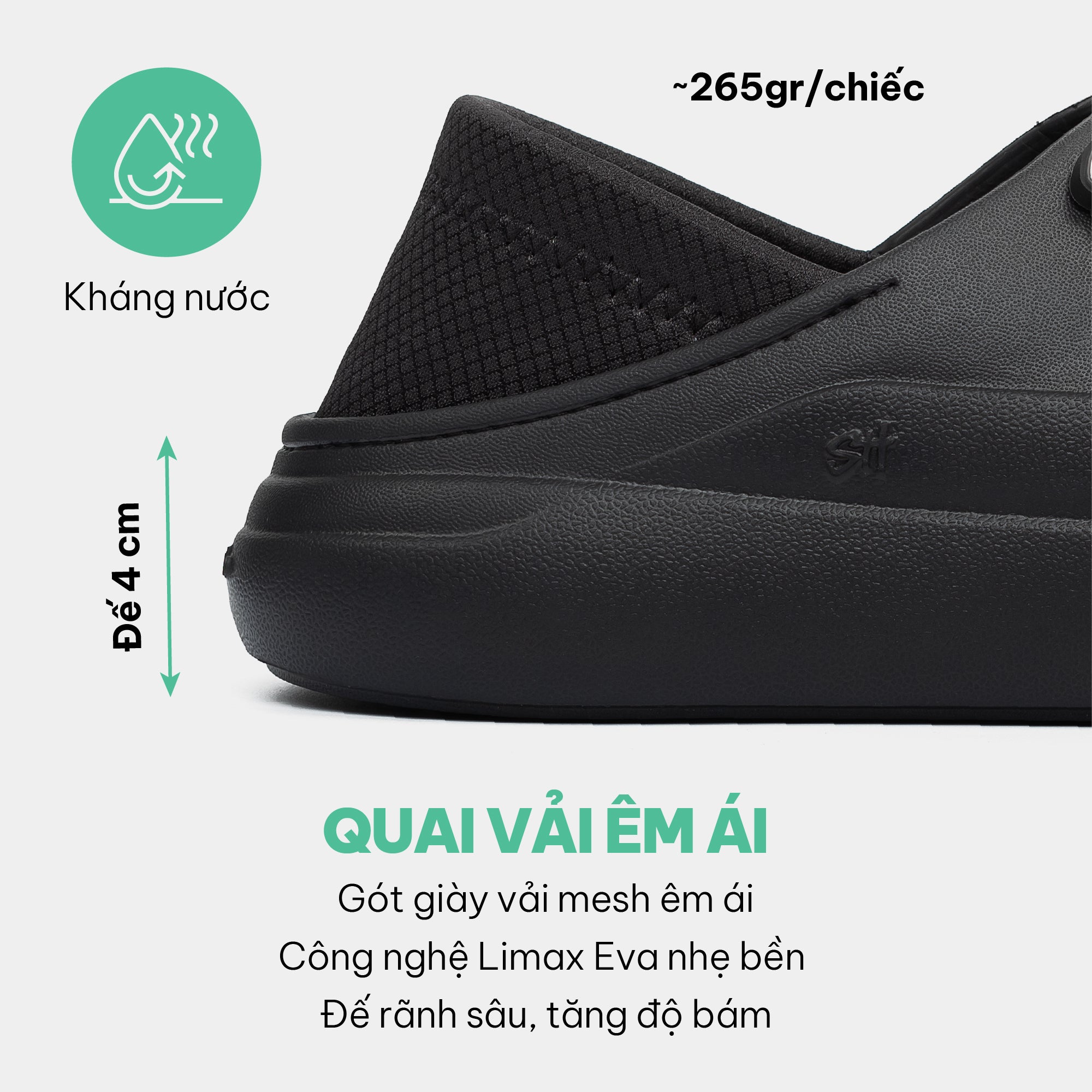 Giày sneaker Class 3 không cột dây đen