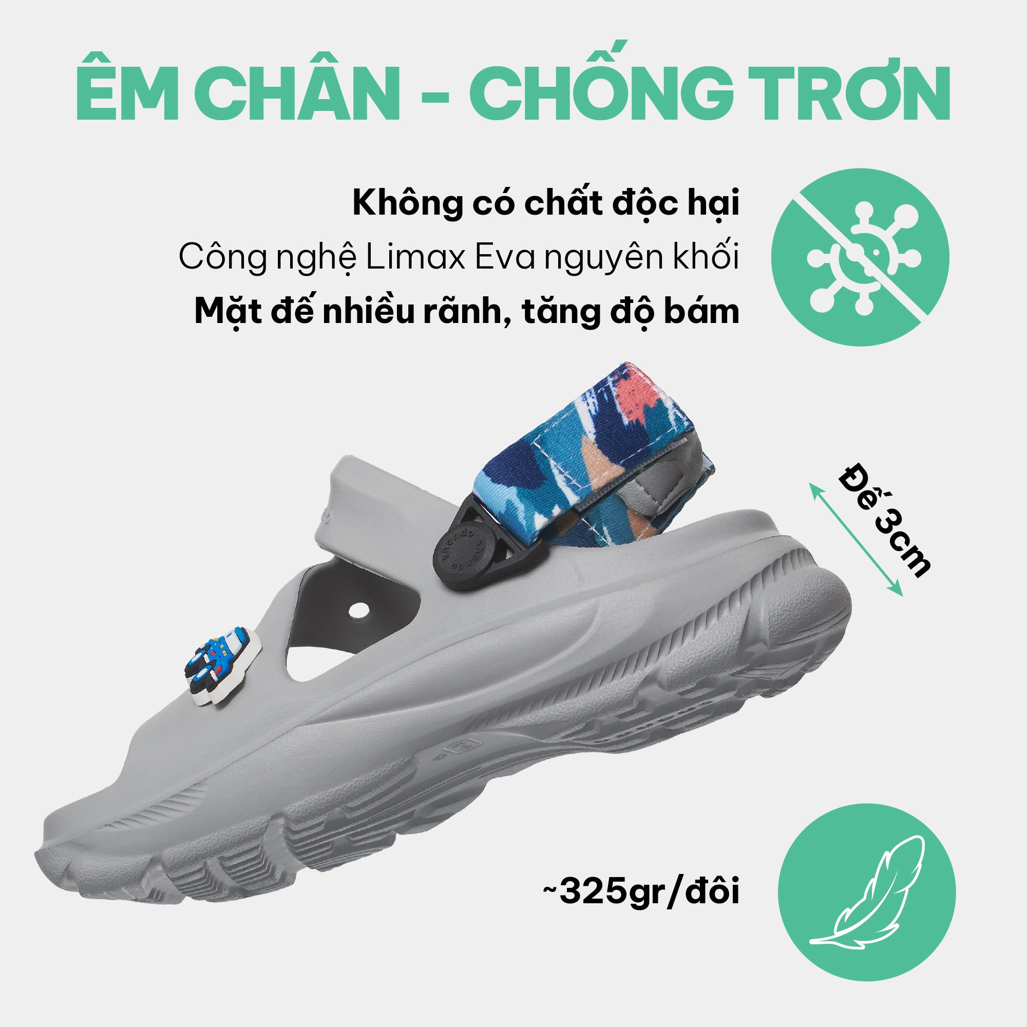 Sandal FX bé trai nhựa đúc xám