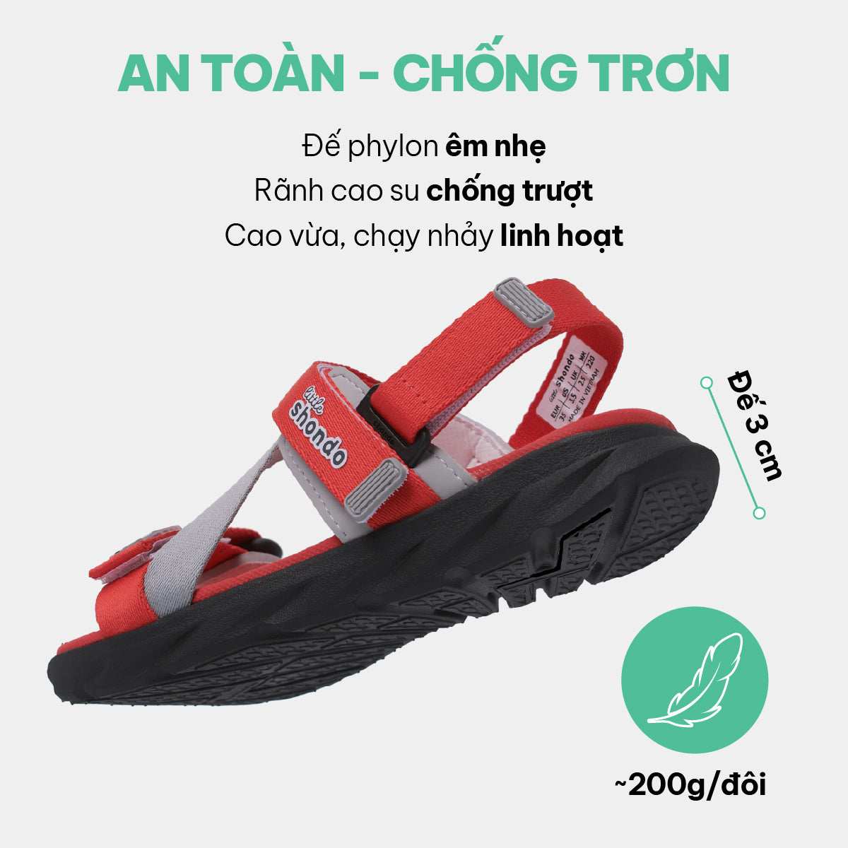 Sandal trẻ em Little 6 quai chéo đỏ xám