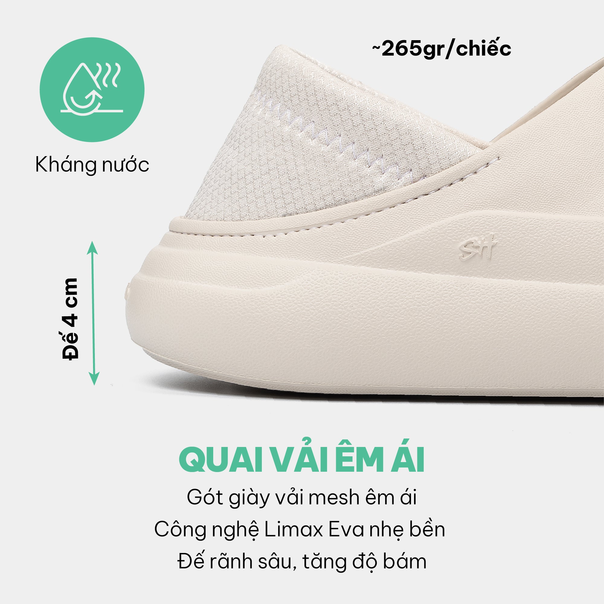 Giày sneaker Class 3 không cột dây trắng