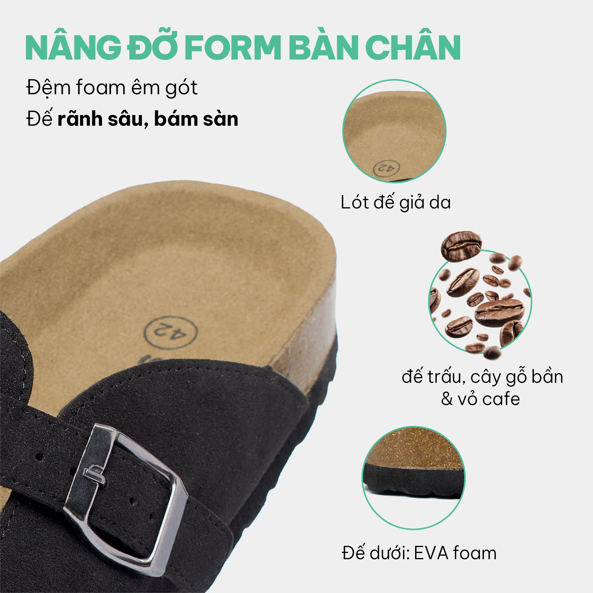 Dép sục trấu bít mũi gắn charm đen