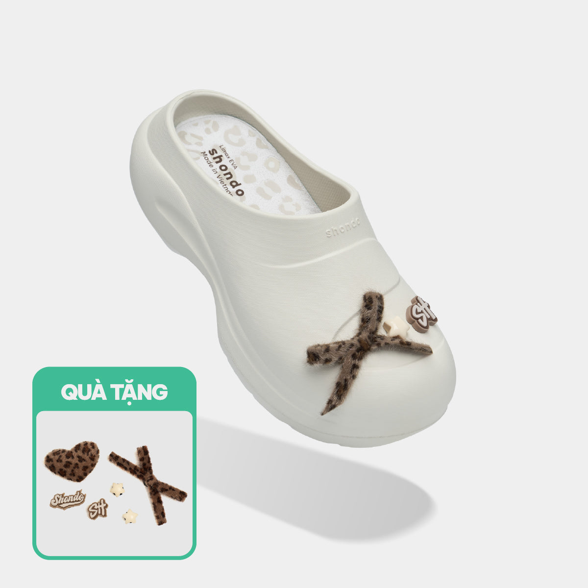Clog Mule Chic Limax da báo nữ trắng kem