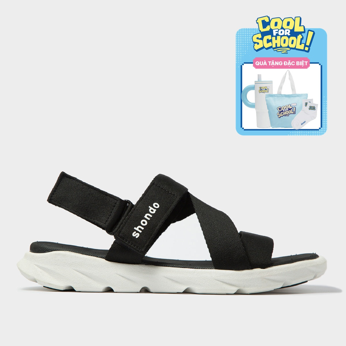 Sandal F6 Sport Unisex Đen Đế Trắng