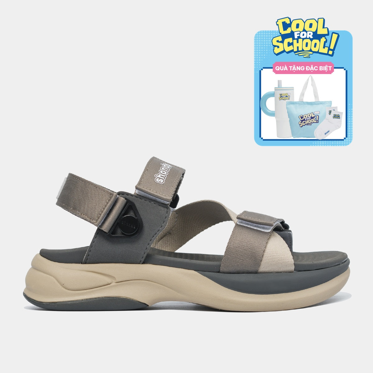 Sandal nam nữ F8B quai xoay be xám
