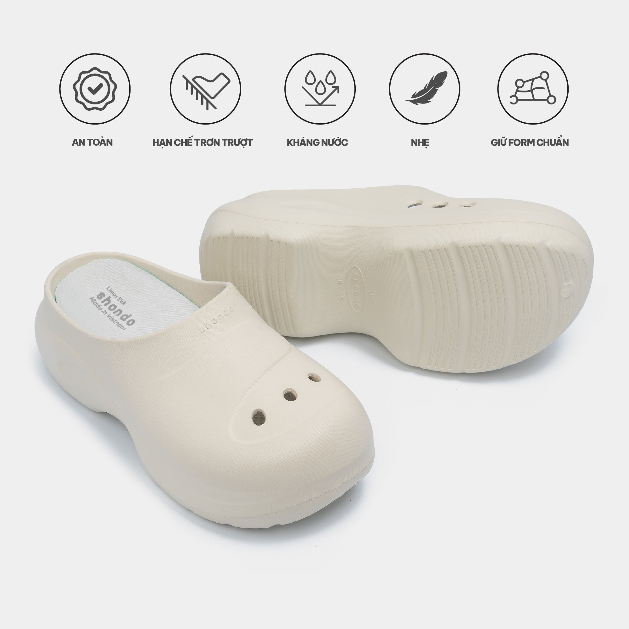 Clog MULE CHIC Limax đế cao nữ trắng kem