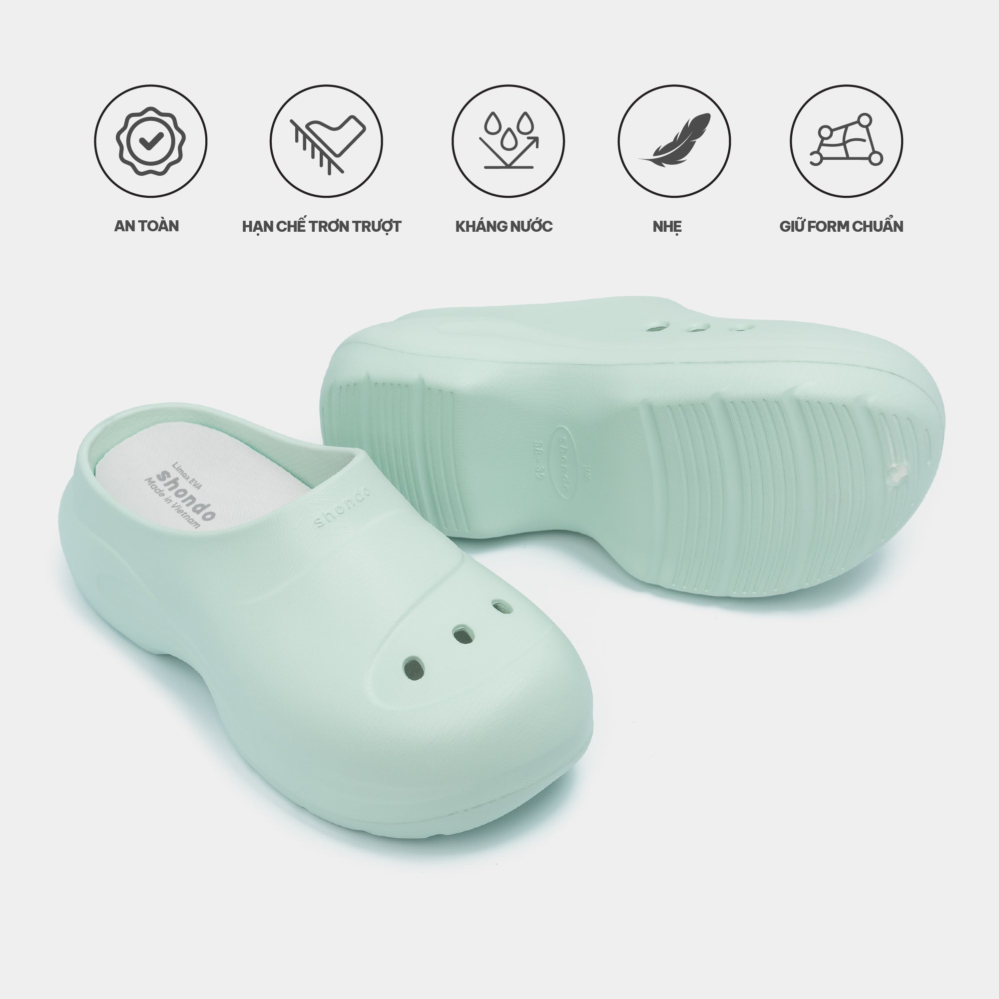 Clog MULE CHIC Limax đế cao nữ xanh mint