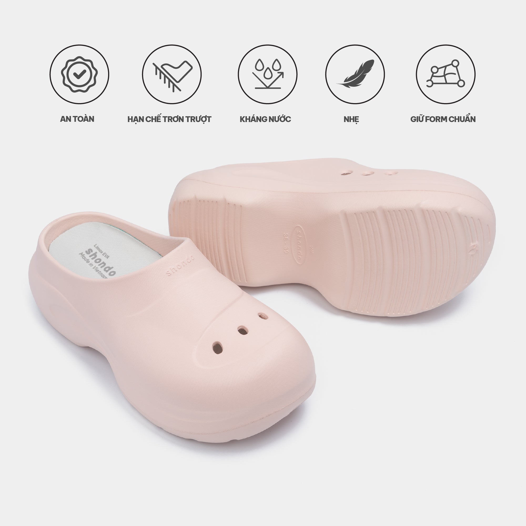 Clog MULE CHIC Limax đế cao nữ hồng