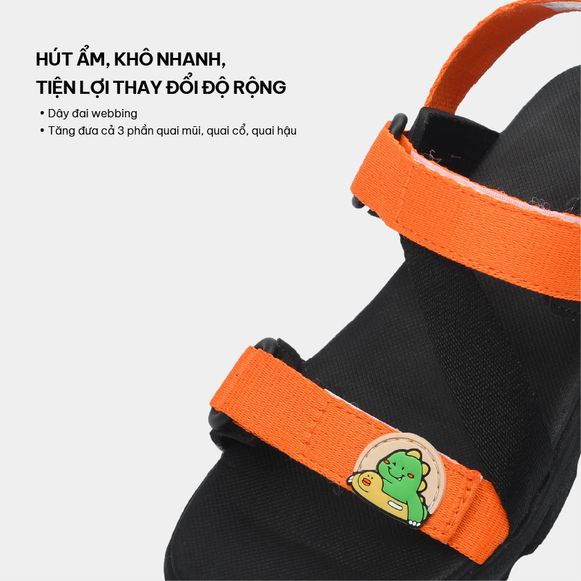 Sandal bé trai Little 6 khủng long đen cam