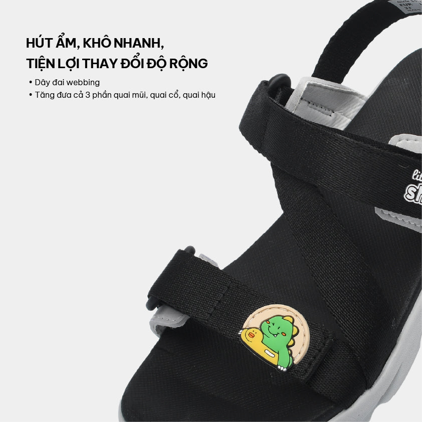 Sandal bé trai Little 6 khủng long đen