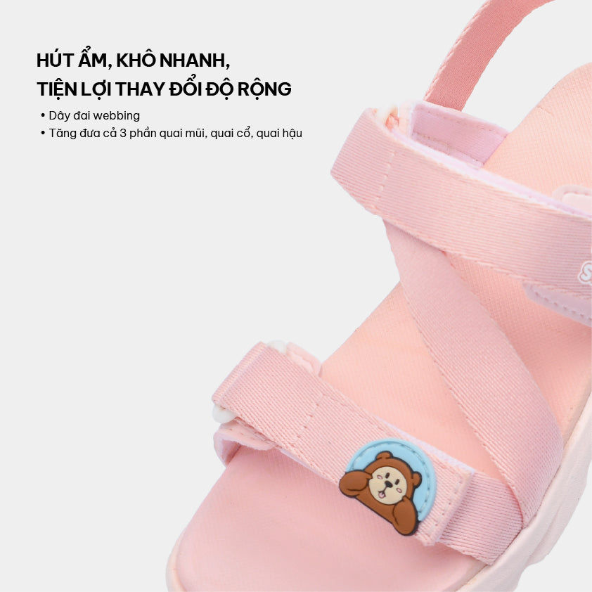 Sandal bé gái Little 6 gấu hồng