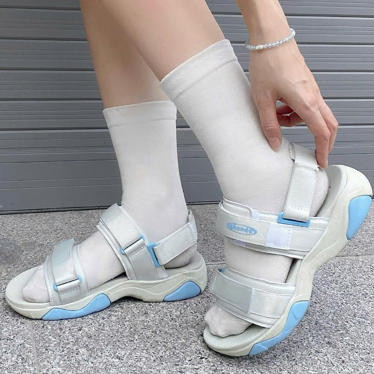 Sandal nữ Girly quai thun xanh mint