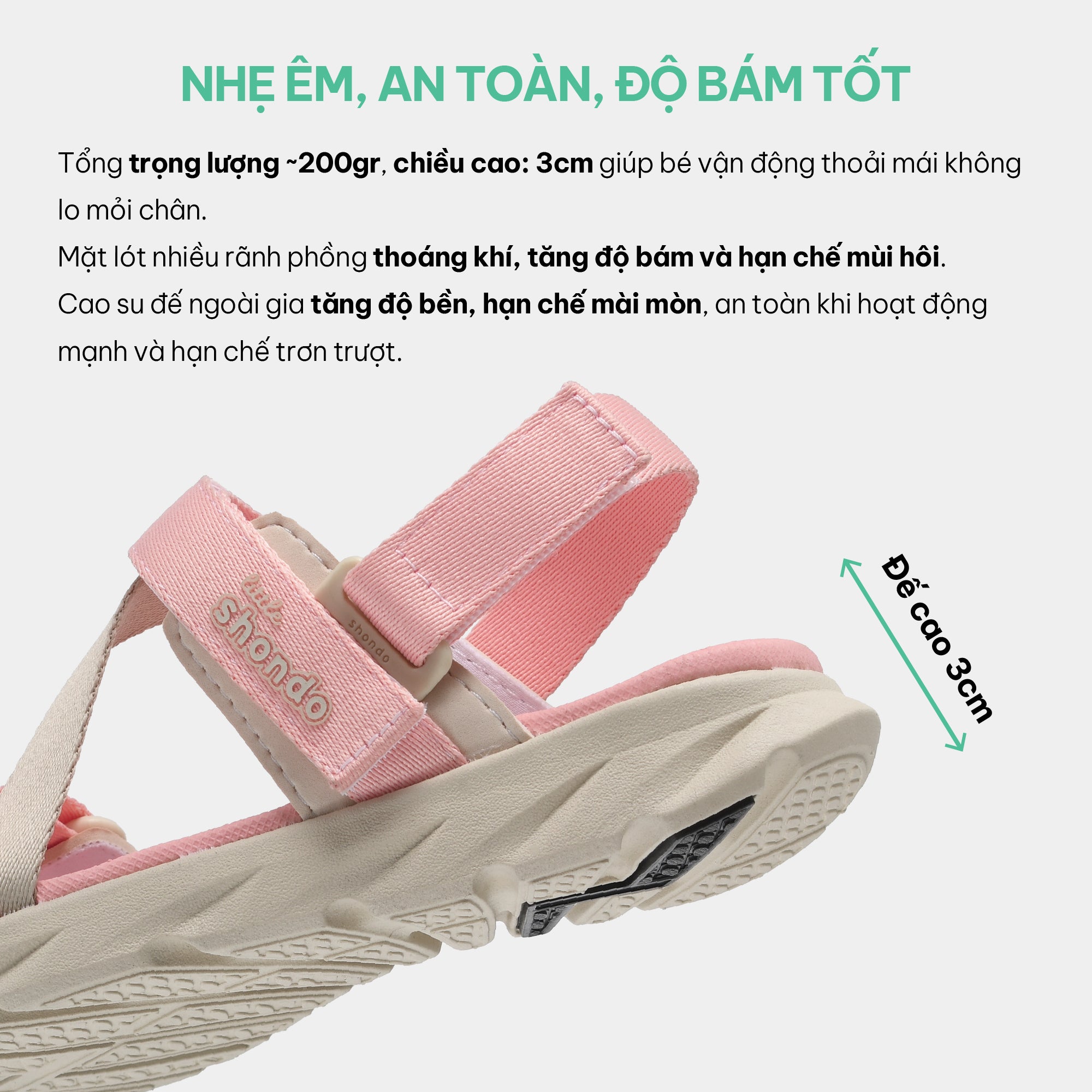 Sandal bé gái Little 6 tem gấu hồng kem