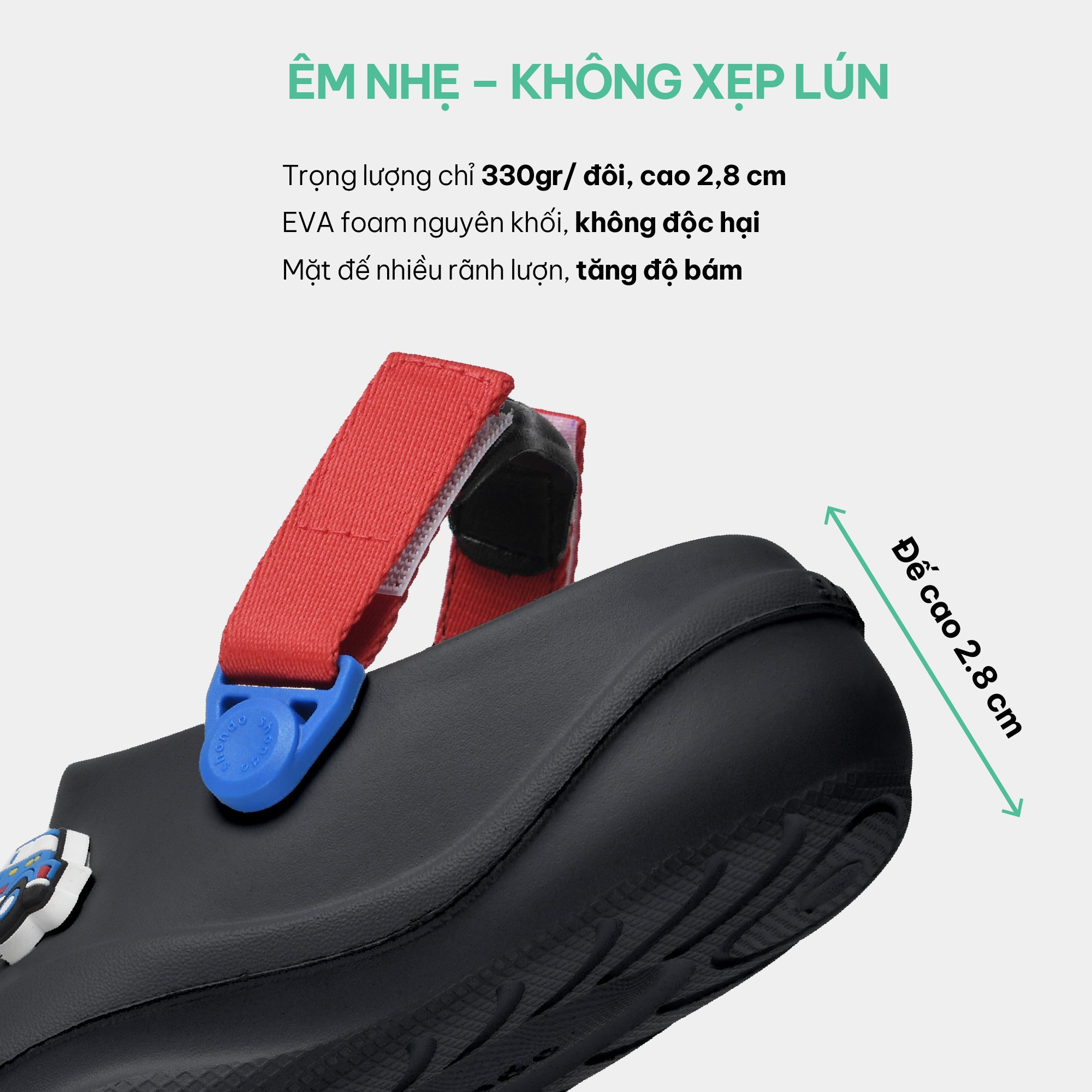 Clog Little Suke bé trai nhựa đúc đen