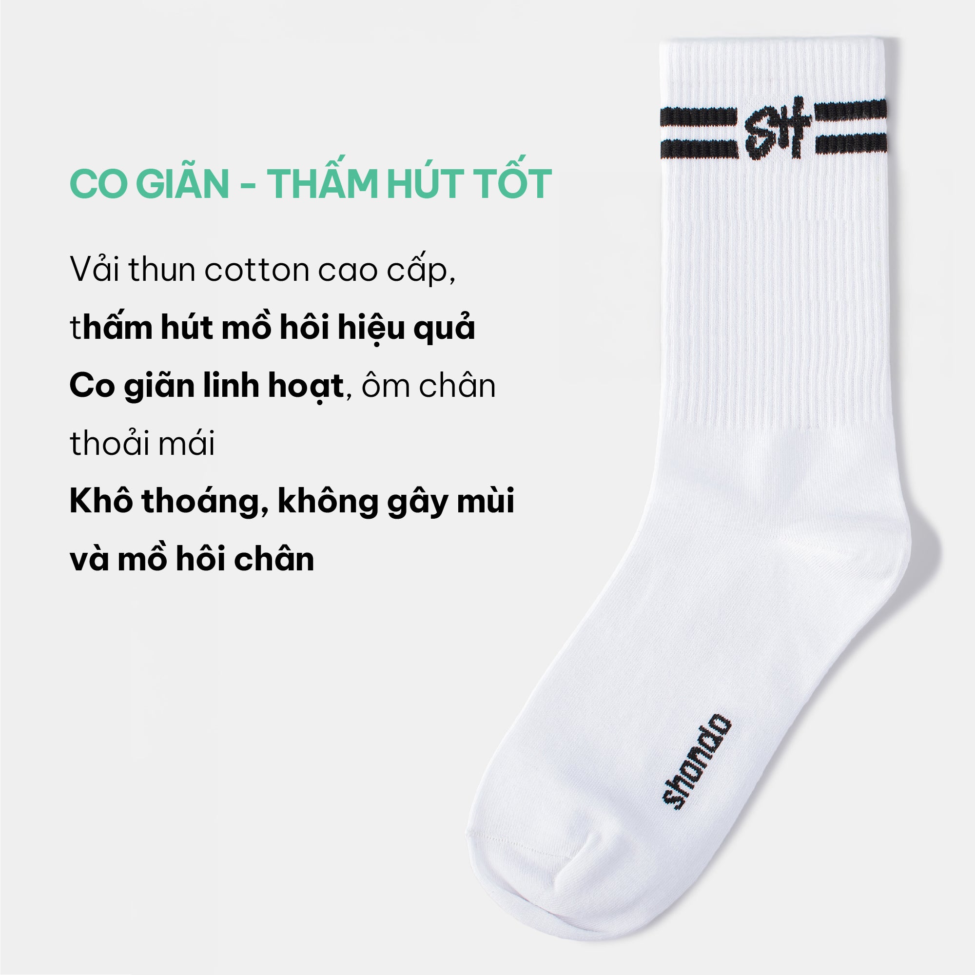 Vớ cổ cao 2 sọc logo SH màu trắng