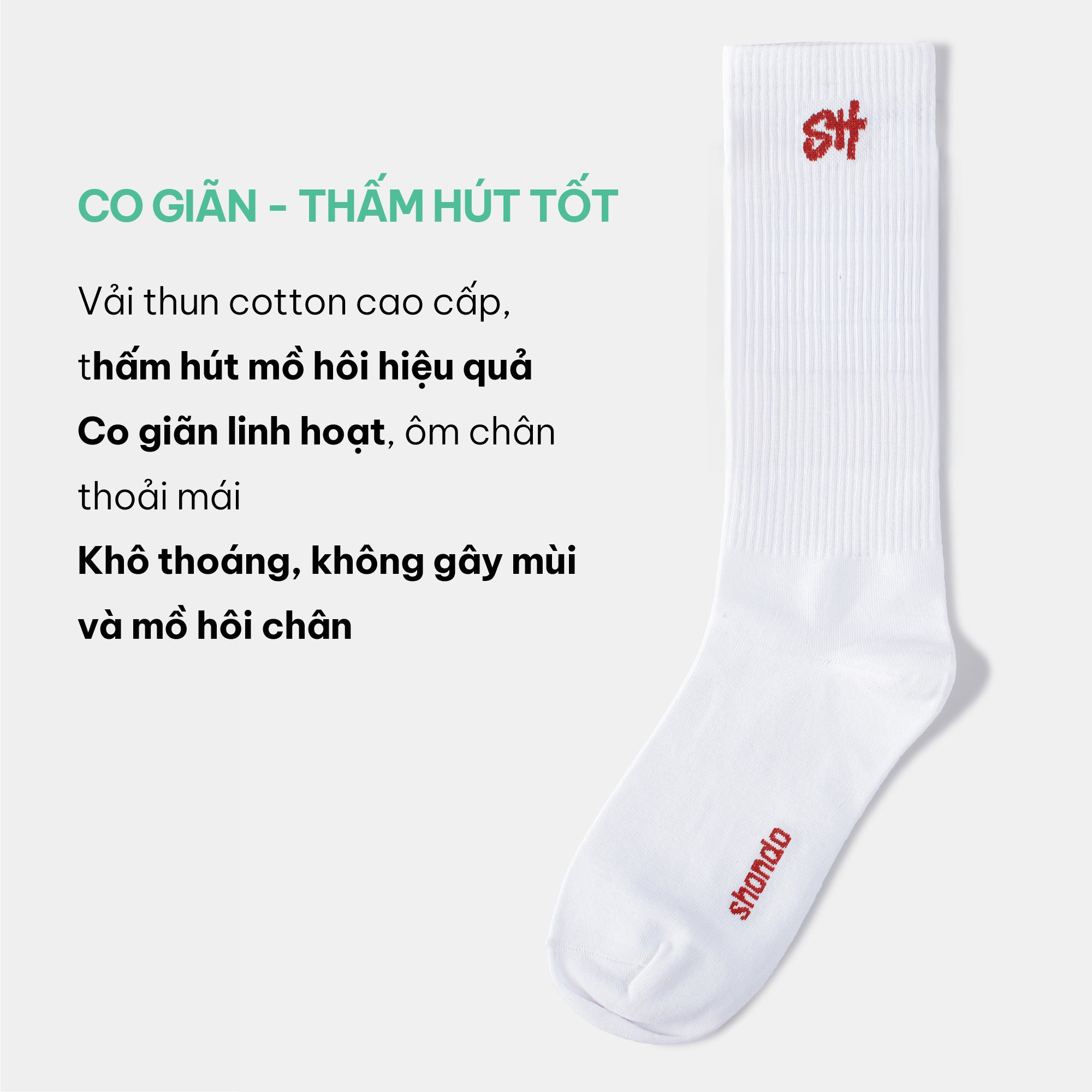 Vớ cổ cao logo SH màu trắng phối đỏ