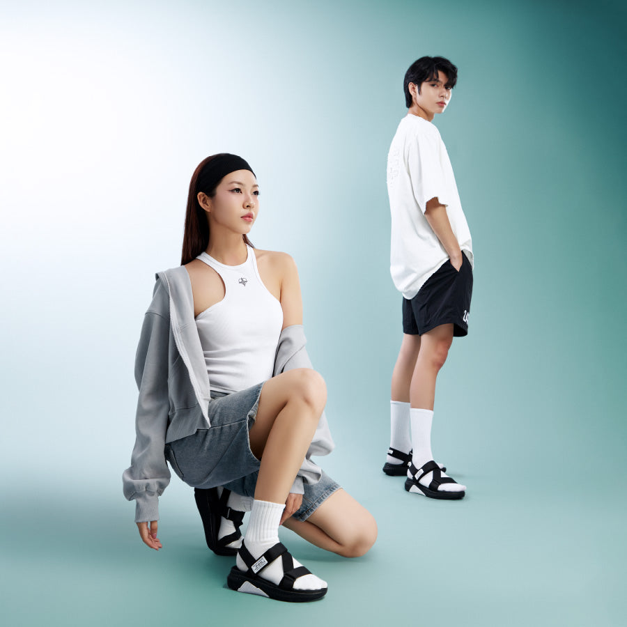 Sandals F7 Racing đế đen phối trắng quai đen