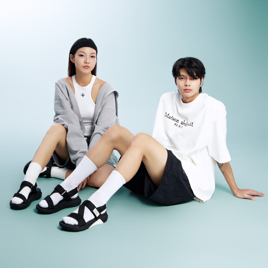 Sandals F7 Racing đế đen phối trắng quai đen