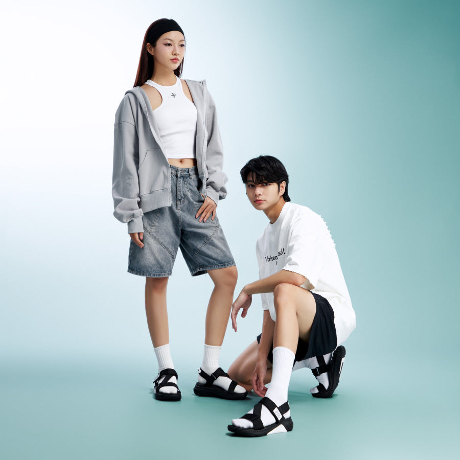 Sandals F7 Racing đế đen phối trắng quai đen