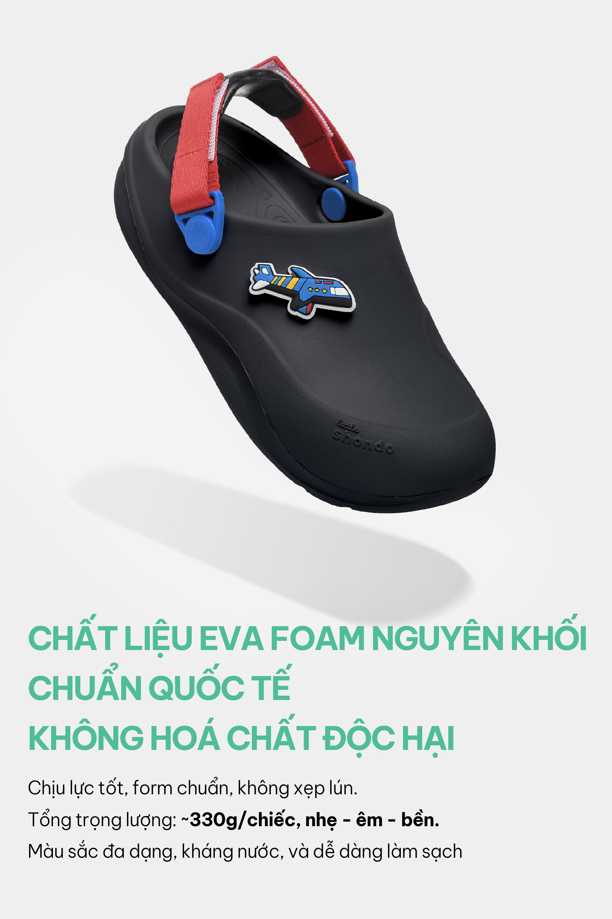 Clog Little Suke bé trai nhựa đúc đen