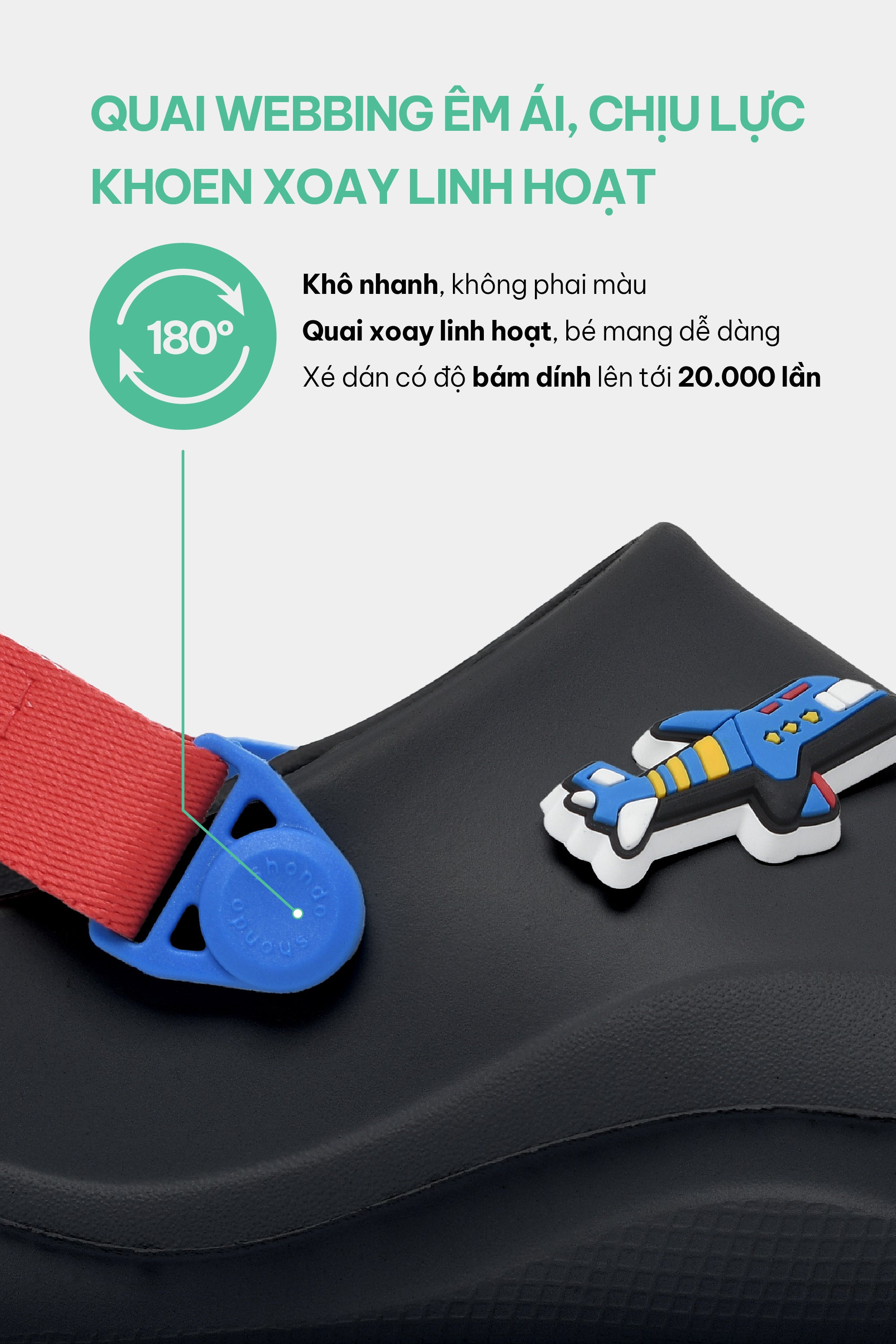 Clog Little Suke bé trai nhựa đúc đen