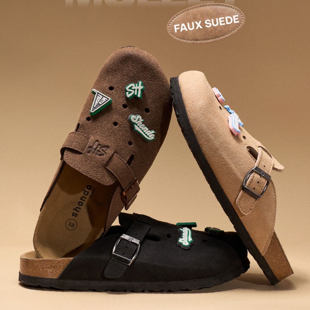 Dép sục Mulezy Shondo da lộn faux suede nhiều màu, thiết kế streetstyle gắn charm cá tính