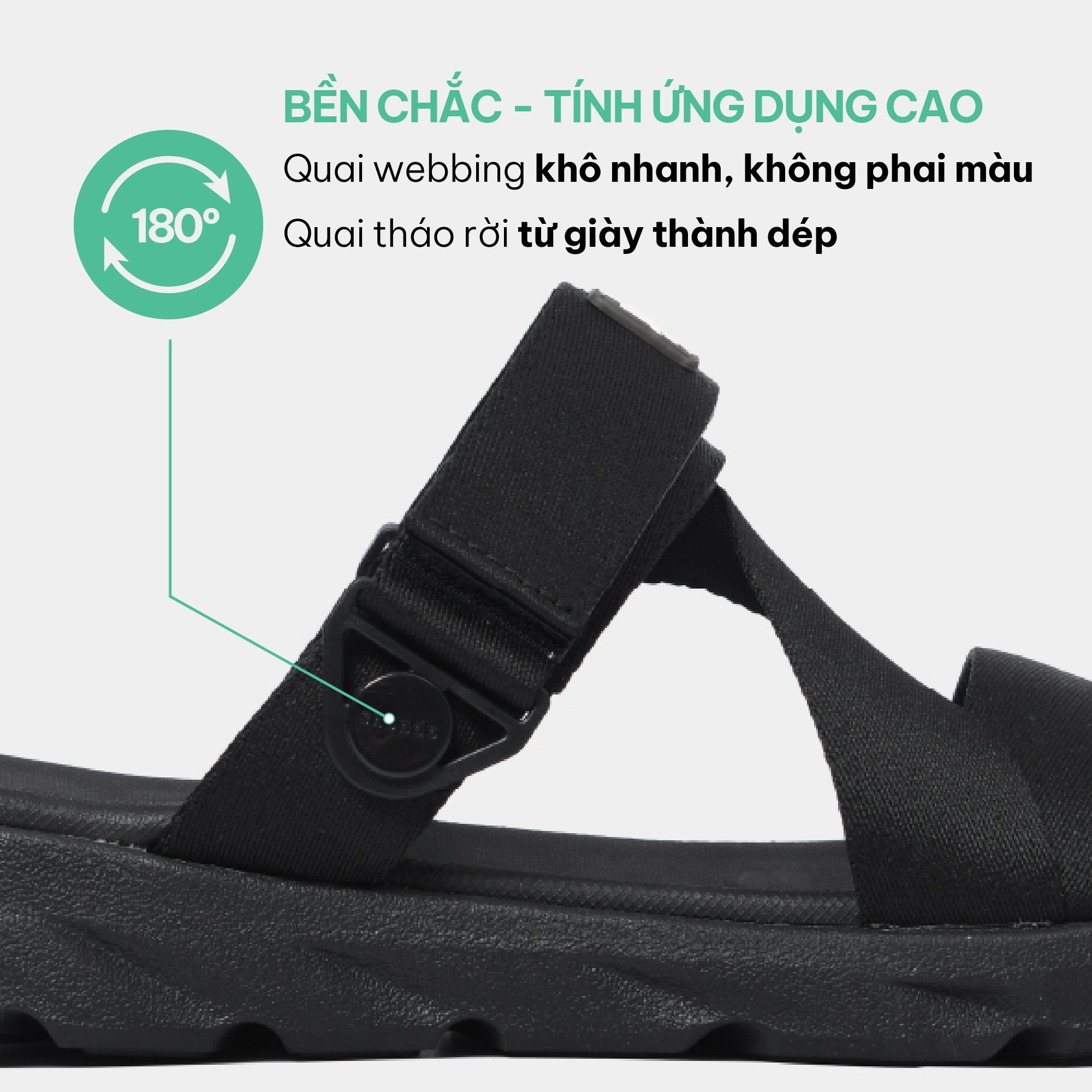 Sandal nam nữ F6S quai xoay full đen
